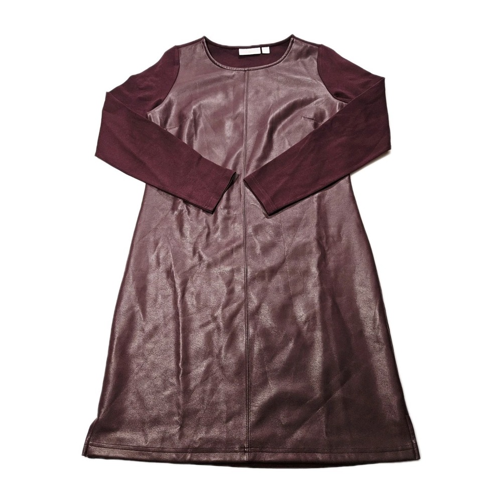 Belle by Kim Gravel Ponte Knit & Faux Leather Dress Chocolate Plum Size‎ XS